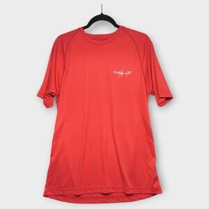 Men's Red Fishing Life Blocks 97% UV Rays Short Sleeve Shirt Size Medium